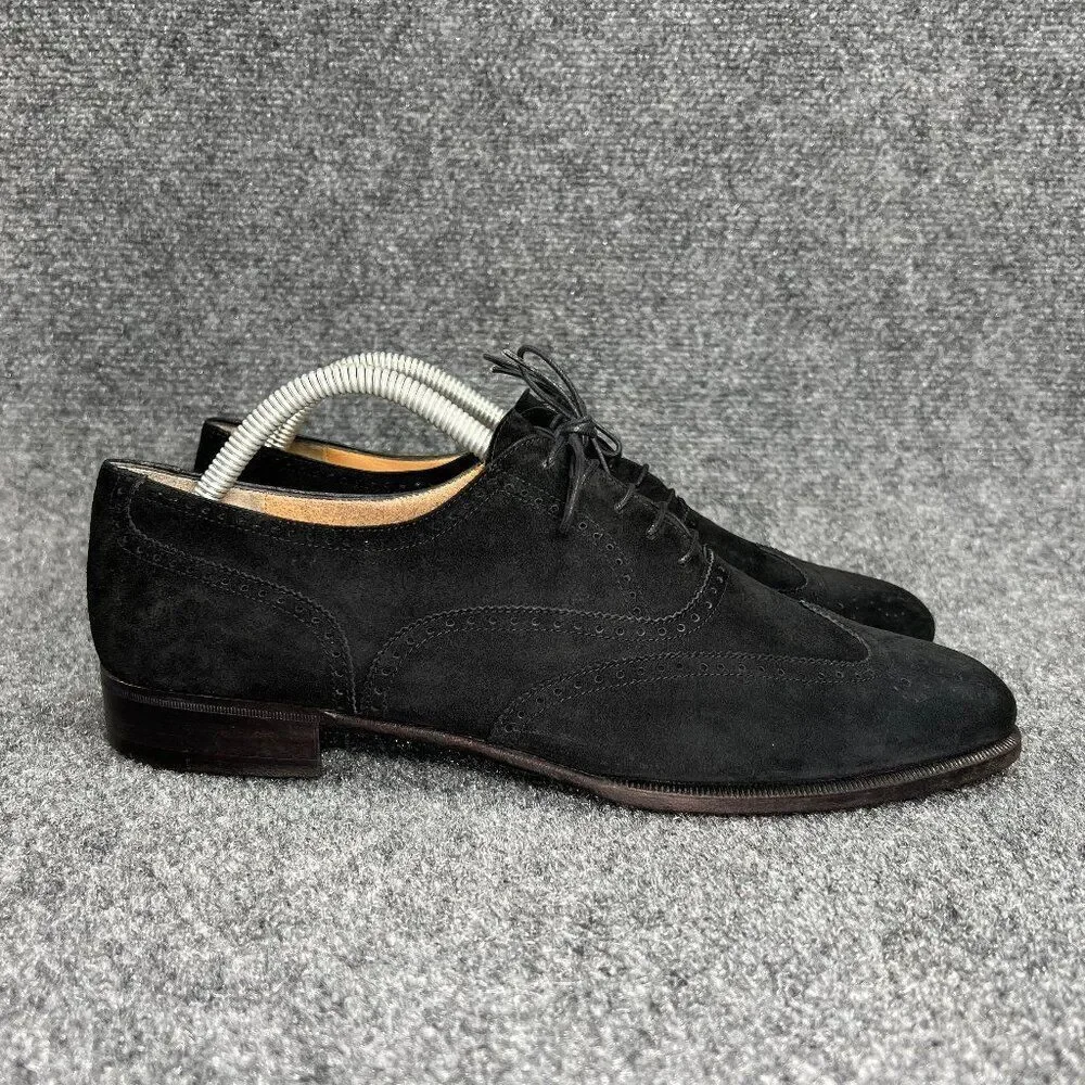 Salvatore Ferragamo Black Suede Oxfords Men's 9D Wing Tip Leather Dress Shoes‎